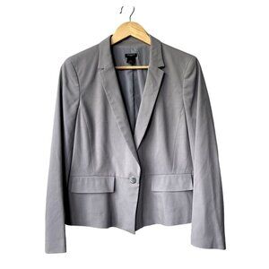 Ann Taylor The Petite One Button Size 12 Peplum‎ Cropped Gray Blazer Jacket